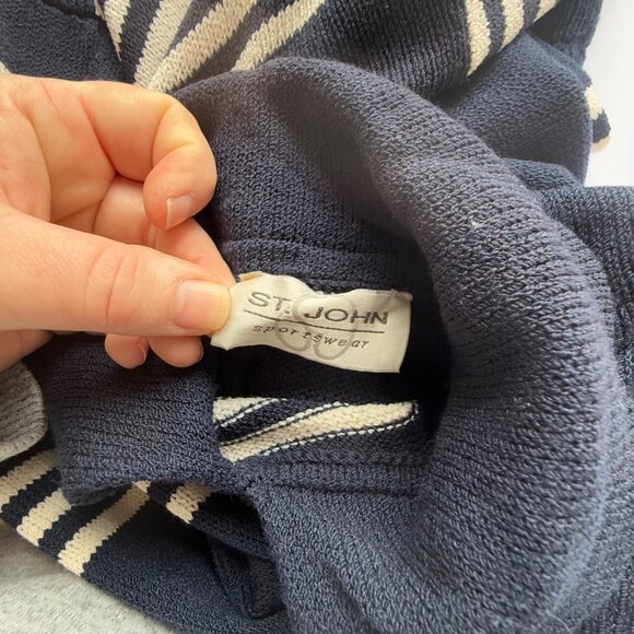 Vintage St. John Navy Striped Knit Collared Waist Tie Sweater Top Small - Picture 5 of 7
